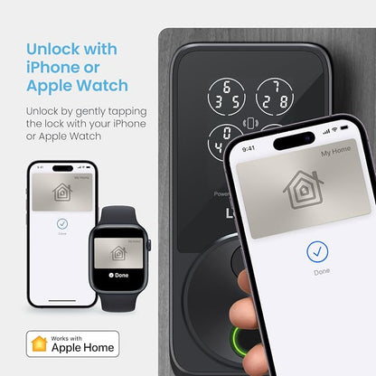 Lockly Secure Pro Smart Door Lock,Fingerprint Keyless Entry Door Lock,Apple Home Key Compatible,Auto Lock, App Remote Control,IP65 Waterproof,Easy Installation