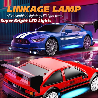 1:24 Scale RC Drift Car 4WD 2.4GHz 30KM/H High Speed Racing Sport Toy Car with LED Lights, Racing and Drift Wheels(02-Blue)