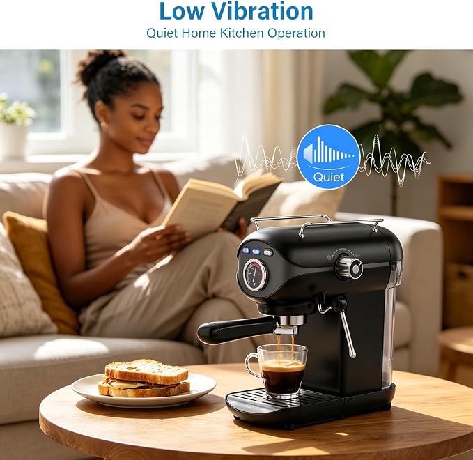 XIXUBX Espresso Machine, Compact Espresso Maker with Milk Frother | 20-Bar Pump, PID Control, Low Vibration Coffee Maker, for Small Kitchen, Home, Brews Latte, Cappuccino