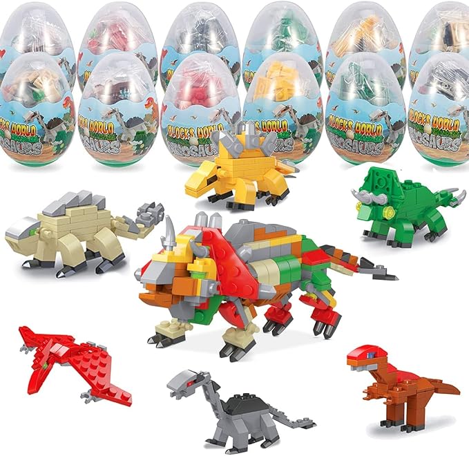 Mini Building Block Sets,12 Pack Dinosaur Toys Building Blocks, 6 in 1 STEM Toys Eggs Building Sets, Party Favors for Kids Goodie Bags Prizes Birthday