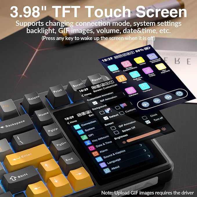 Aula L99 Wireless Mechanical Gaming Creamy Keyboard with Smart Touch Screen | Tri-Mode Hot Swappable Custom Keyboard,RGB Backlit,PBT Keycap,Gasket Mount Creamy Sounding Keyboards for Office PC,84 Keys