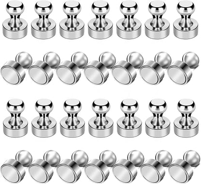 LOVIMAG Fridge Magnets 28Pcs, Magnet for Refrigerator Whiteboard, Silver | Small Strong Neodymium Metal Cute Push Pin for Classroom, Kitchen, Accessories Decorative, Office, Calendar
