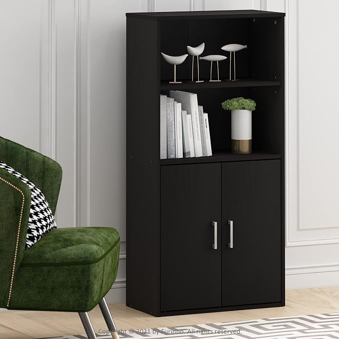 Furinno Pasir 4-Tier Storage Bookcase, Bookshelf, Multipurpose Shelf, Black Oak