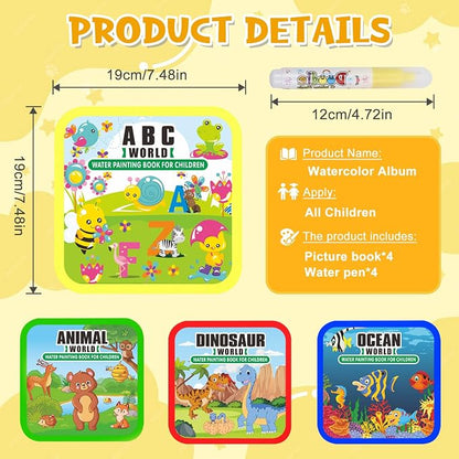 Water Painting Books for Toddlers, 4 Pack Reusable Magic Water Coloring Book with Water Pen Fairy Tale for Ages 3+, Water Doodle Book Travel Toys for Kids(Mix-4color)