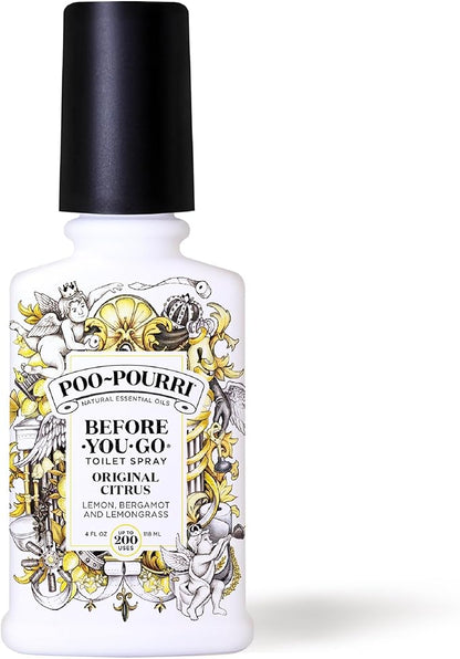 Poo-Pourri Before-You-Go Toilet Spray, Original Citrus, 4 Fl Oz, Up to 200 Uses, Bathroom Odor Deodorizer, Plant-Based with Essential Oils, for Home or Work, Lemon, Bergamot and Lemongrass Scent