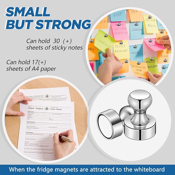 LOVIMAG Fridge Magnets 20Pcs, Magnet for Refrigerator Whiteboard, Silver | Small Strong Neodymium Metal Cute Push Pin for Classroom, Kitchen, Accessories Decorative, Office, Calendar