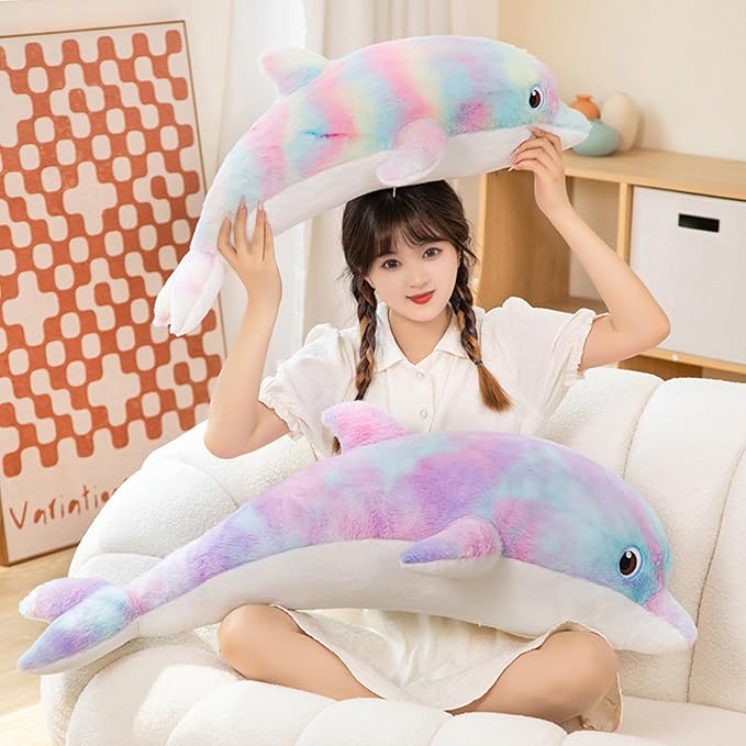 Dolphin Stuffed Animals Plush Pillows Soft Sea Animal Plush Dolls Stuffed Animal Plushies (Pinkish Yellow-39 Inches)