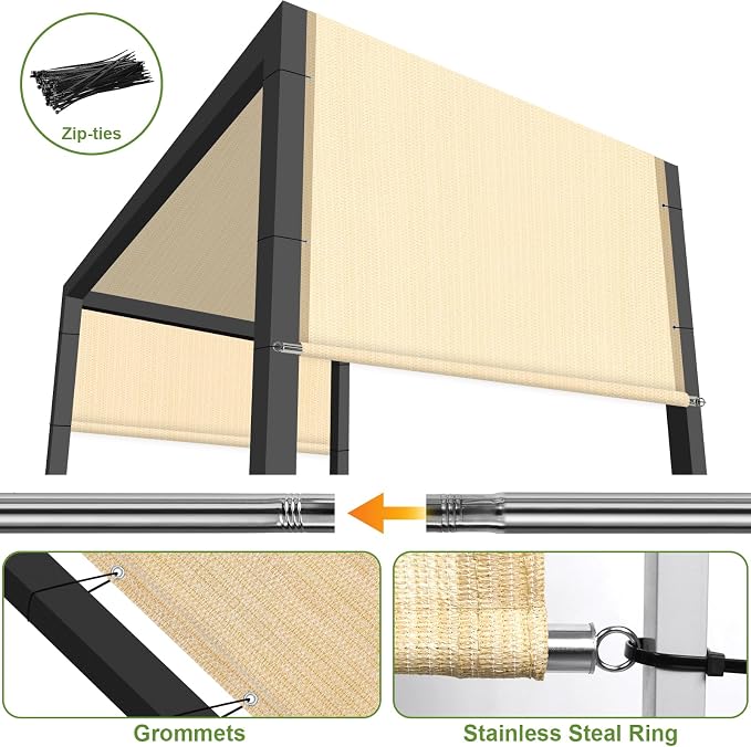 Shade&Beyond 10' W × 30' L Pergola Shade Cover Wheat Pergola Cover Canopy Replacement Shade Cloth for Garden, Patio, Deck, Porch with Grommets and Rods(Make Custom Size)