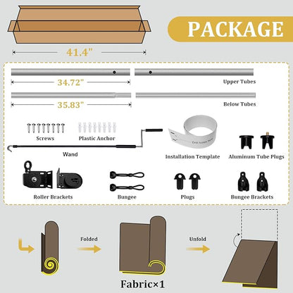 Shade&Beyond Outdoor Roller Shades with Splicing Design, 6' W x 8' H Cordless Patio Roll Up Blinds, Exterior Shade Cloth Roll for Porch, Gazebo, Pergola, Balcony, Mocha