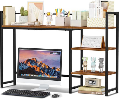 Snughome Desk Shelf, 44.9" Large Desktop Organizer Shelf, Desk Hutch for Computer Monitor, 4 Tier Desk Top Display Rack, Wood Desktop Bookshelf Storage Rack for Home Office Dorm