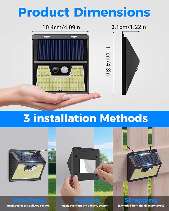 Peasur Solar Powered Lights Outdoor, 140 LED 8Pack Motion Sensor Light Outside, IP65 Waterproof Fence Security Lighting with 3 Modes for Yard Wall Garden Cool White