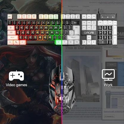 CHONCHOW Light Up Keyboard and Mouse Combo, Full Size RGB Gaming LED Keyboard and Rainbow Wired Gaming Mouse for PS4 PS5 Xbox One Computer Desktop PC Gamer Office