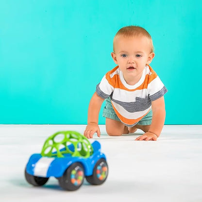 Bright Starts Oball Easy Grasp Rattle & Roll Toy Sports Car BPA-Free Infant Crawling Toy, 1 Pack, Age 3 Months and up, Blue/Green