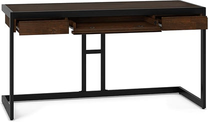 SIMPLIHOME Erina SOLID WOOD and Metal Modern Industrial 60 inch Wide Home Office Desk, Writing Table, Workstation, Study Table Furniture in Farmhouse Brown with 2 Drawers