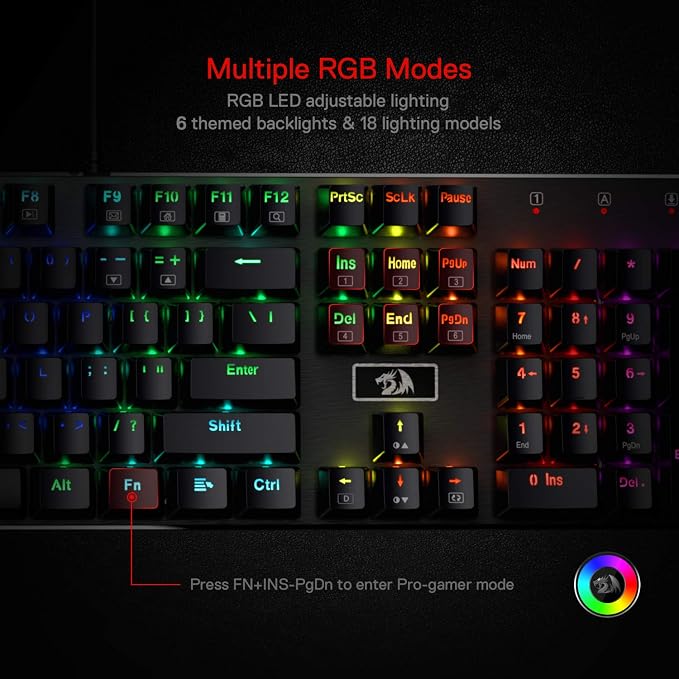 Redragon K556 Wired RGB Mechanical Gaming Keyboard, 104-Key Aluminum Board | Rock-Solid Metal Build, 20 Backlits for Immersive ESports Vibe, Hot-swap Smooth & Soft Linear Red Switch for Quiet Scene