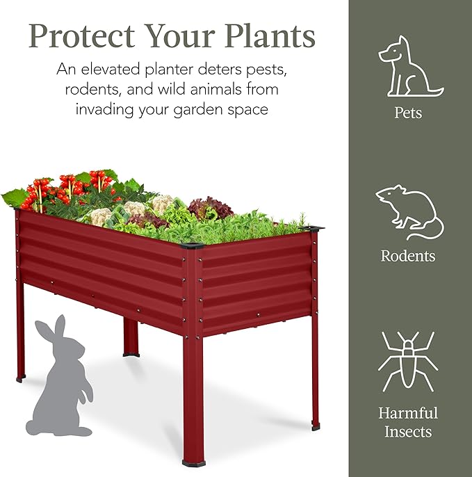 Best Choice Products 48x24x30in Galvanized Raised Garden Bed, Metal Elevated Planter Box, Vegetable Garden for Backyard, Patio, Balcony - Royal Red
