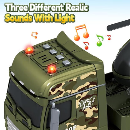 SpringFlower Toddler Boy Toys, 3 in 1 Large Army Truck Toy with Helicoper and Tank, Military Transport Truck Toy, Christmas Birthday Gifts for Kids 3 4 5 6 Years Old