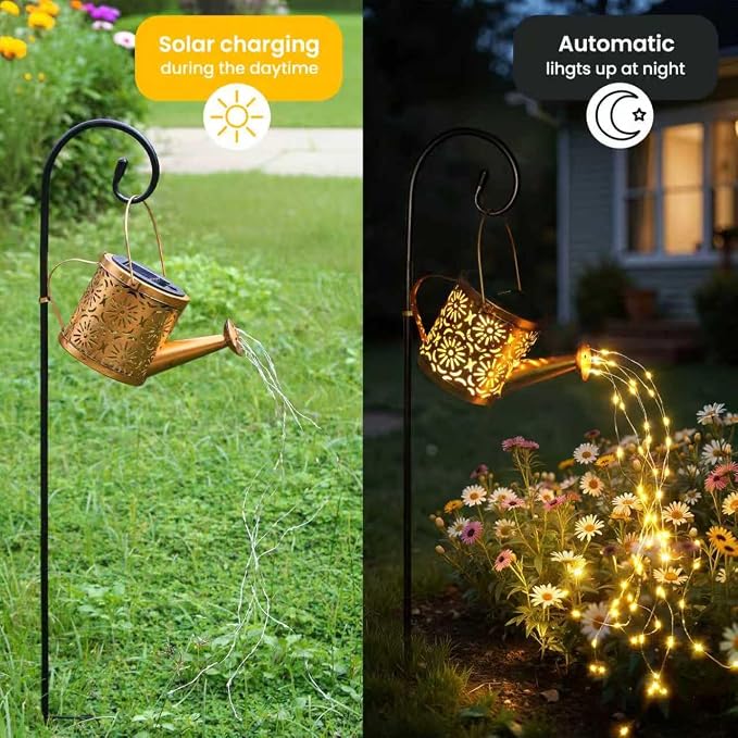 Solar Garden Lights Outdoor Decoration, Metal Solar Watering Can Lights Outdoor Waterproof, Small Patio Light Yard Lawn Pathway Decor, Gardening Gifts for Women Mom Grandma
