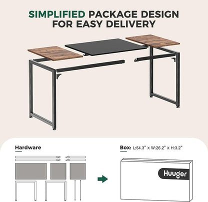 Huuger Computer Desk, 70 Inch Office Desk, Gaming Desk with Storage, Writing Desk Work Desk for Home Office, Study, Long Simple Desk, Large Legroom, Metal Frame, Rustic Brown and Black