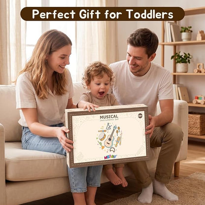 Kids Guitar Set for Toddlers 1-3, 8 in 1 Wooden Montessori Musical Instruments Set with Ukulele, Tambourine, Maracas, Flute, Educational Music Toys, Preschool Learning Toy Gift for Boys Girls