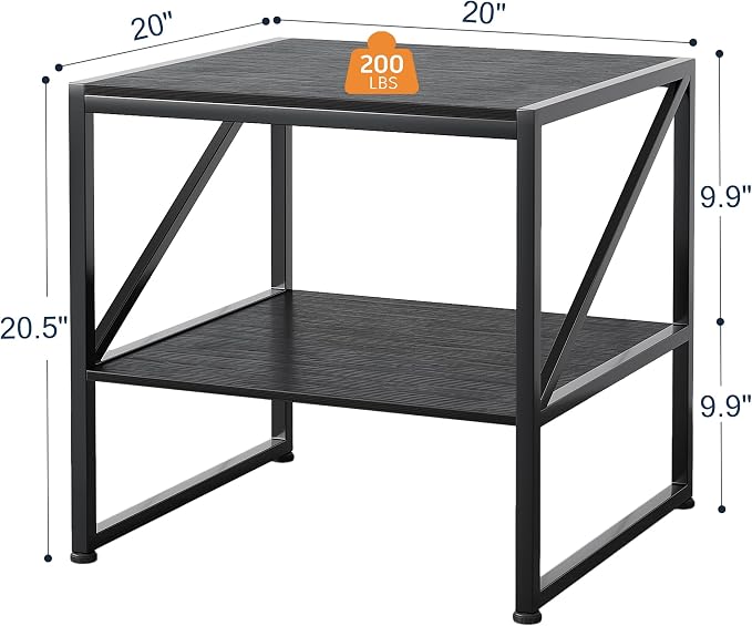 2-Tier Large Priner Stand with Storage Shelf, 20"×20" Under Desk Printer Table for Home Office, Mini Fridge Stand, End Table for Living Room, Heavy Duty Storage Rack for Scanner Fax Machine, Black