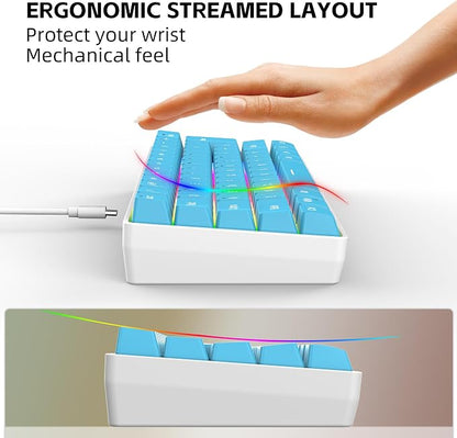Snpurdiri 60% Wired Gaming Keyboard, 61 Keys RGB (Blue) | Small Ultra-Compact Backlit 60 Percent Gaming Keyboard for PC/Mac Gamer, Typist, Travel, Easy to Carry on Business Trip