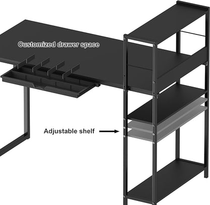 SHW 46-Inch Mission Desk with Side Shelf, 24" Deep, Black