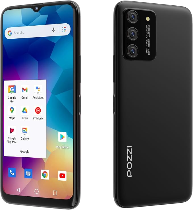 POZZI NEO 1, Unlocked Android Cell Phone for Kids and Seniors, 6.57 inch HD+ Display, 4GB RAM + 64GB, 5000mAh Battery, Dual SIM 4G LTE Smartphone, 16MP Triple AI Camera, Black, T-Mobile