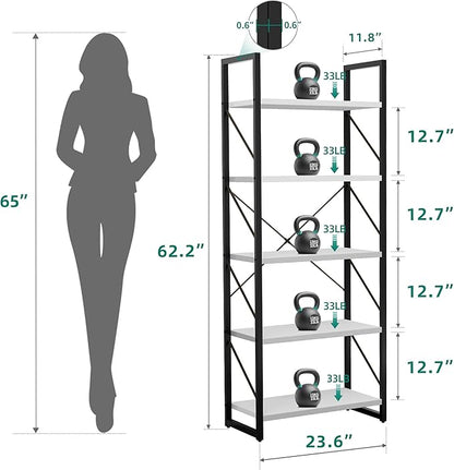 YITAHOME 5-Tier Bookshelf, Freestanding Black and White Book Shelf, Modern Minimalist Open Display Storage Book Shelves Standing Shelving Unit for Living Room Bedroom Home Office, White