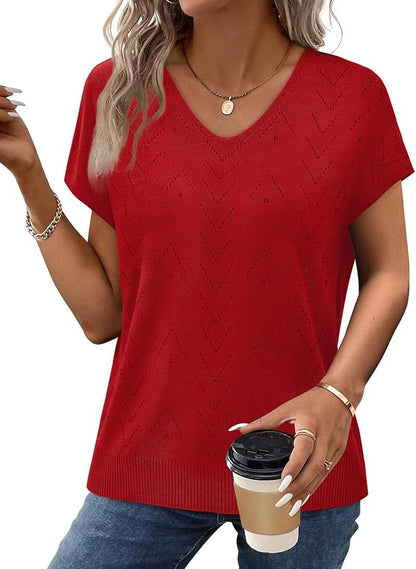 WIHOLL Short Sleeve Sweater for Women V Neck Trendy Cute Tops Business Casual Outfits Cap Sleeve