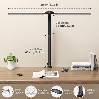 Led Desk Lamp with USB Charging Port Architect Task Dual Lamps for Home Office with Atmosphere Lighting, 24W Ultra Bright Modern Flexible Gooseneck Tall Table Light 5 Color Modes for Drafting Reading