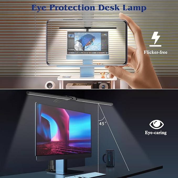 Desk Lamp for Home Office, 24W LED Desk Lamp with Clamp - 25 Lighting Modes Dimming Workbench Light with Flexible Gooseneck, Eye Protection Modern Desk Lamp for Reading Study Monitor Drafting