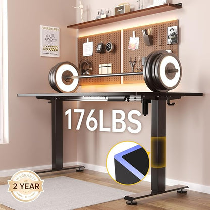 Veken Standing Desk, 63×27.6 Inch Electric Gaming Table, Black | Height Adjustable Sit Stand Up Computer Tables for Home Office, Study , Writing, Suit students, employees and group work