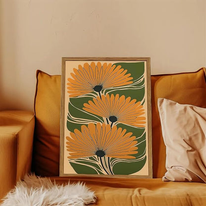 Framed Boho Floral Canvas Wall Art, Vintage Flower Pictures Wall Decor, Abstract Botanical Paintings Prints Maximalist Home Decor for living Room Bedroom Office 16x24 inch