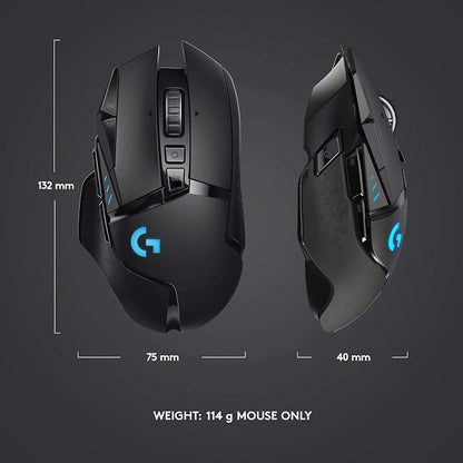 Logitech G502 Lightspeed Wireless Gaming Mouse - Black | RGB, Adjustable Weights, 11 Programmable Buttons, POWERPLAY Compatible, On-Board Memory, for PC/Mac