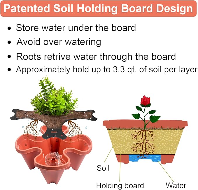 DUNCHATY Stackable Planters 4 Tier Vertical Garden Planting Tower Planters Strawberry, Herb, Flower, and Vegetable Planter Indoor Outdoor Gardening Pots with Removable Wheels and Tools, 2 Bundle