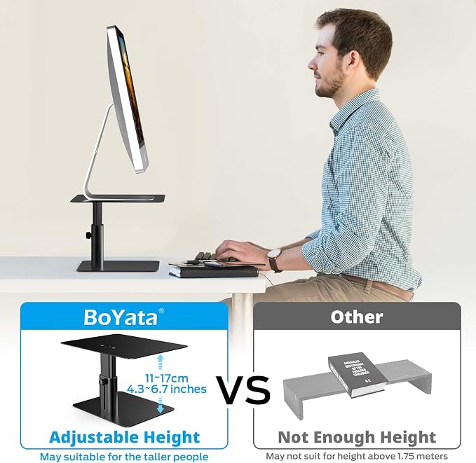 BoYata Monitor Stand, Adjustable Monitor Riser Metal Computer Stand Compatible with TV, PC, Laptop, Computer, iMac, and All Screen Display-Black