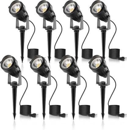L LOHAS LED 5W Dusk to Dawn Outdoor Lighting, Auto On/Off 3000K Landscape Outdoor Spotlight, IP66 Waterproof Plug in Spot Lights for Yard, Garden, House, Pathway, Plant, UL Listed (8 Pack)