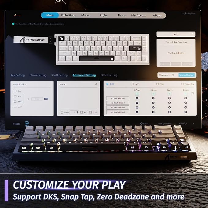 ATTACK SHARK X68 HE RT Mechanical Gaming Keyboard 60% Wired TKL-Moonlight | Adjustable Actuation,Hall Effect Magnetic Switch,8KHz Polling Rate,RGB Backlit,Top Mount,Side Printed Keycap for PC Mac Gamer