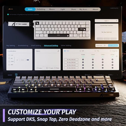 ATTACK SHARK X68 HE RT Mechanical Gaming Keyboard 60% Wired TKL-Moonlight | Adjustable Actuation,Hall Effect Magnetic Switch,8KHz Polling Rate,RGB Backlit,Top Mount,Side Printed Keycap for PC Mac Gamer