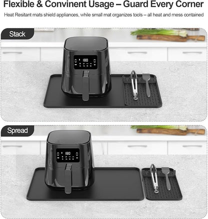 Silicone Grill Coffee Mat, Side Shelf Spatula Mat with Drip Pad - Flat Top Grill Smoker Accessories for Coffee, Bar, BBQ, Cooking, Countertop, Bar Grill Accessories Heat Resistant