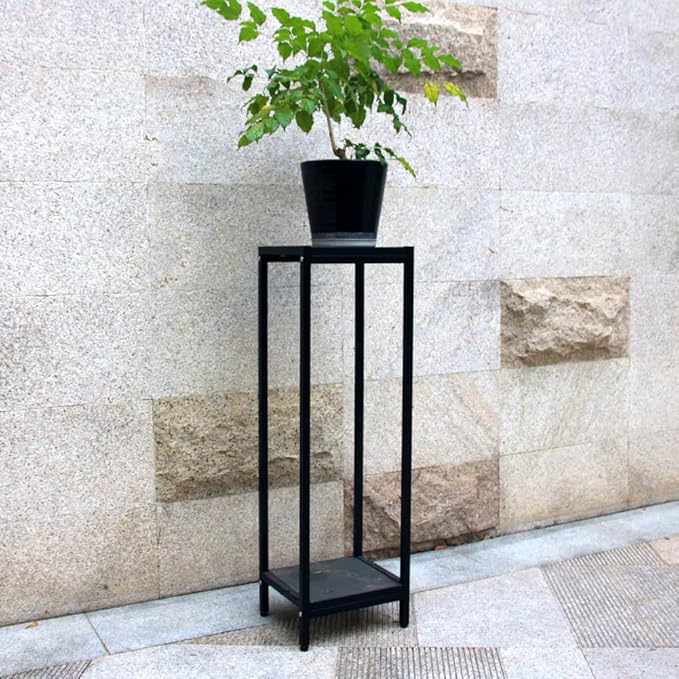 Zhongma 2 Tier 39.5" Tall Plant Stand with Slate Top, 12.4 x 10.63 x 39.5 inches, Square Flower Shelf for Balcony, Home, Garden, Backyard Patio with Adjustable Leveling Feet