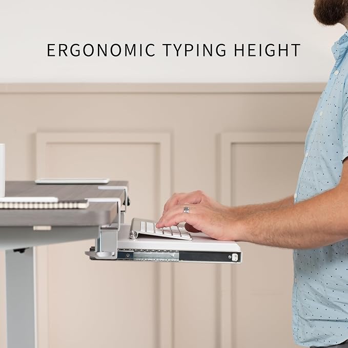 VIVO Small Keyboard Tray, Under Desk Pull Out with Extra Sturdy C Clamp Mount System, 20 (26 Including Clamps) x 11 inch Slide-Out Computer Platform Drawer, White, MOUNT-KB05ES-W | Keyboard Tray for Typing, Slide Out Platform, Extra Sturdy C-Clamp Moun...