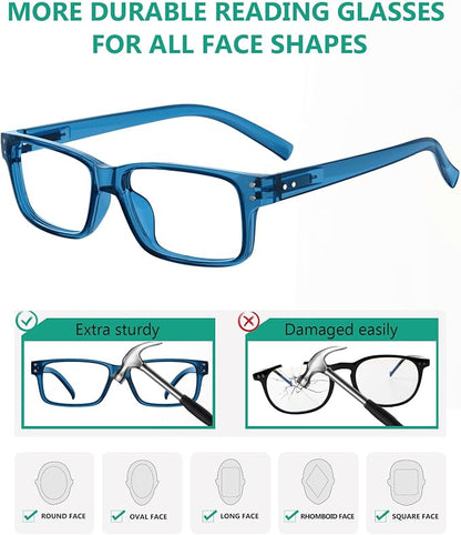 Eyekepper Vintage Reading Glasses for Men - 3 Pairs Black and 2 Pairs Blue - Spring Hinges Classic Readers +0.50