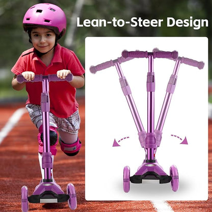 3 Wheel Scooter for Kids Ages 6-12,Kids Scooter with Light Up Wheels, Sturdy Deck Design, and 4 Height Adjustable Suitable for Kid Ages 3-12