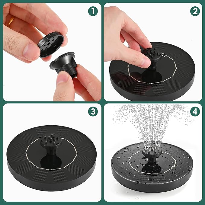 1W Solar Bird Bath Fountain Pump, Solar Fountain, Solar Powered Water Pump, Outdoor Water Fountain with 6-in-1 Nozzles, Free Standing Floating Solar Powered for Bird Bath, Garden, Pond, Pool, Outdoor
