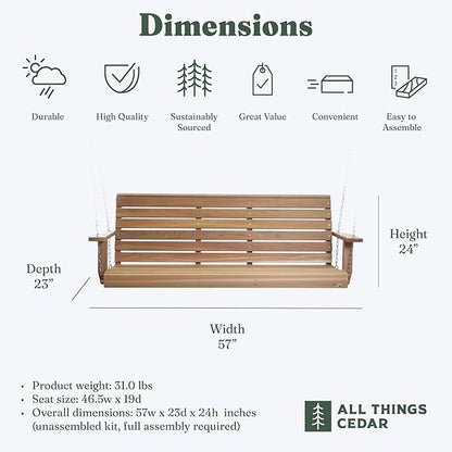 All Things Cedar Wooden Porch Swing, Outdoor Patio Furniture, 4 Foot, Natural