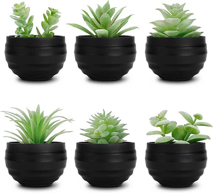 Der Rose Set of 6 Succulents Plants Artificial in Pots Small Fake Plants for Halloween Decorations Bedroom Living Room Office Shelf Black Bathroom Decor