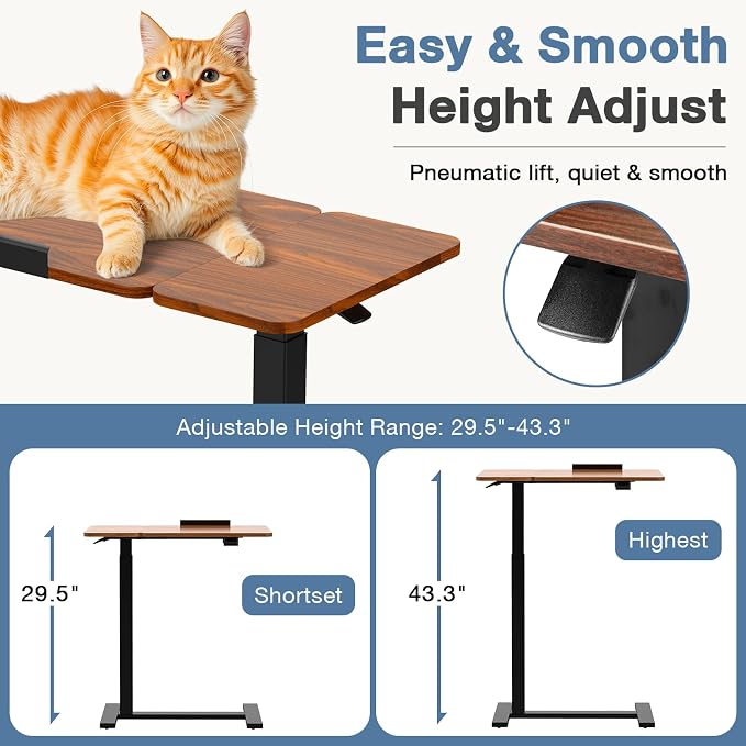 Adjustable Standing Desk Rolling Laptop Table with Wheels, Brown | Tiltable Desktop Design for Comfortable Work, Reading and Study Spaces
