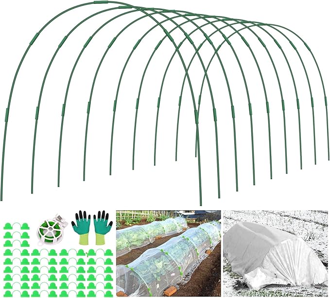 9 Sets Greenhouse Hoops for Raised Beds,45 Pcs Garden Hoops Grow Tunnel Rust-Free Fiberglass Garden Stakes Hoops, Plant Support Hoop House Kit Frame for Shade Cloth Netting Row Cover Garden Supplies
